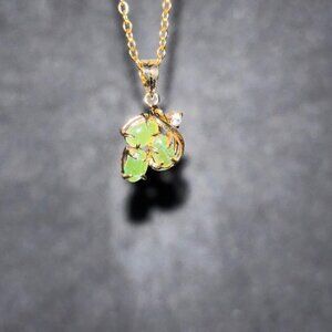 Vintage Jade Pendant Necklace, Dolphin Ore 18K Gold Electroplate